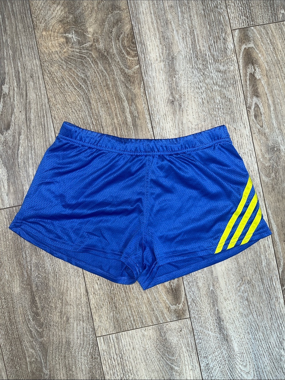 adidas Blue Athletic Shorts with Yellow Stripes